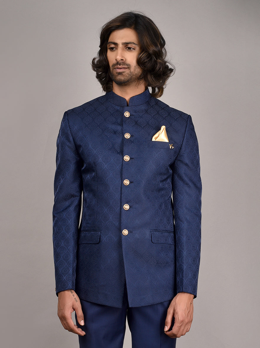 Dark Navy Blue Jodhpuri Suit With Embroidered Detail
